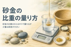 砂金の比重の量り方を説明する記事のアイキャッチ