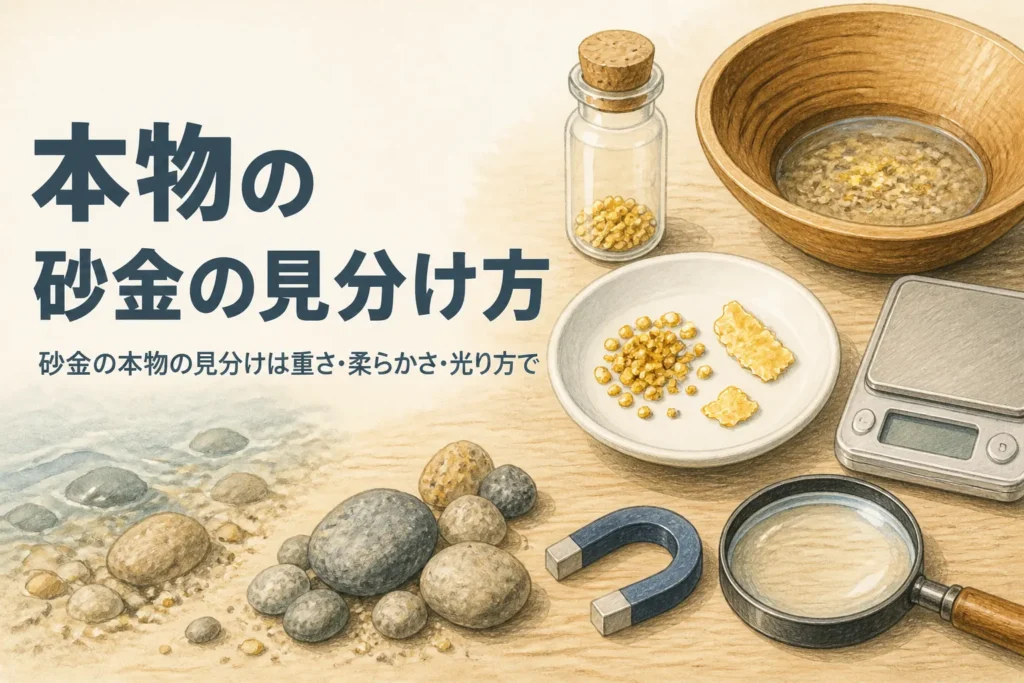 砂金の本物の見分け方を説明する記事のアイキャッチ