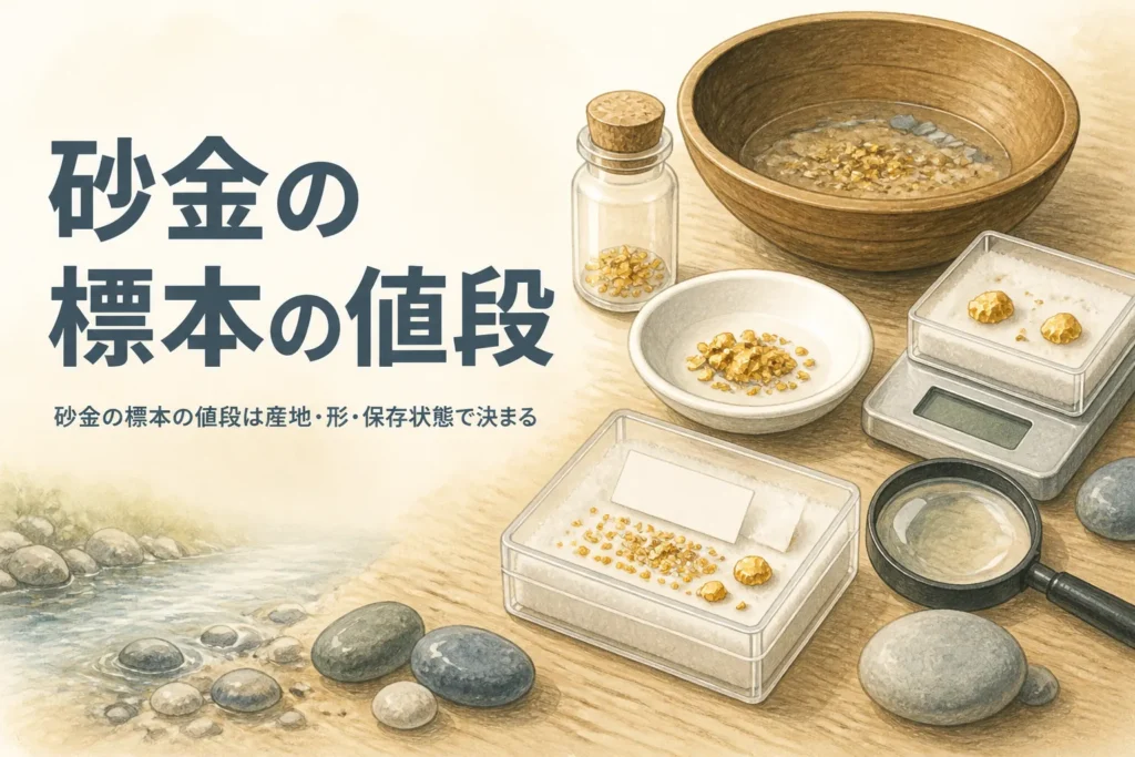 砂金の標本の値段について説明する記事のアイキャッチ