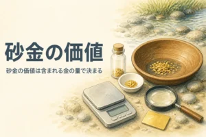 砂金の価値と金との違いを説明する記事のアイキャッチ