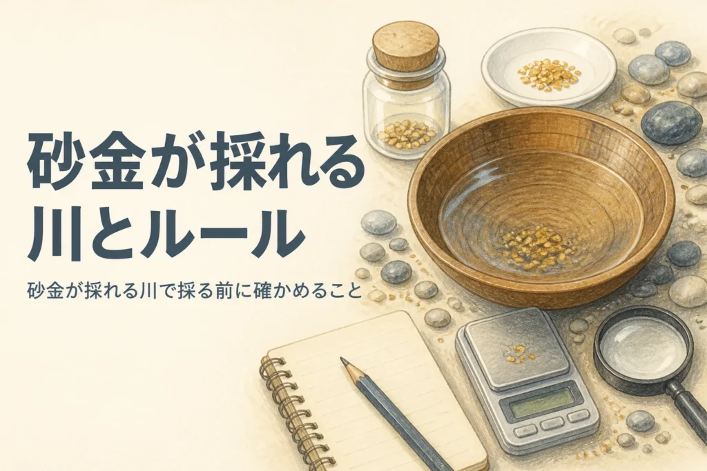 砂金が採れる川と採る前のルールを説明する記事のアイキャッチ