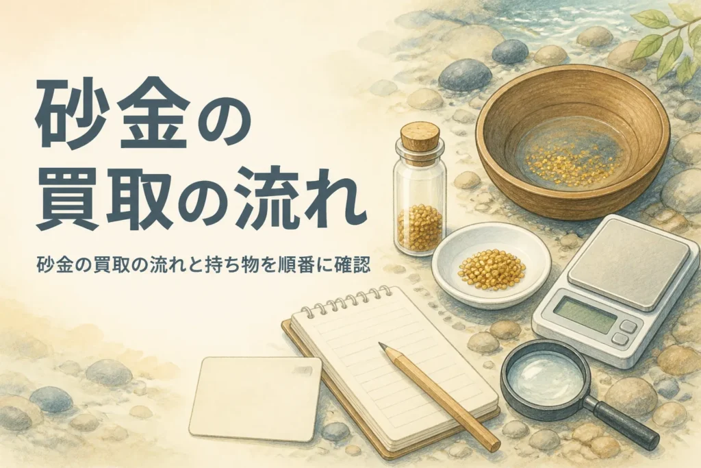 砂金の買取の流れと必要なものを説明する記事のアイキャッチ