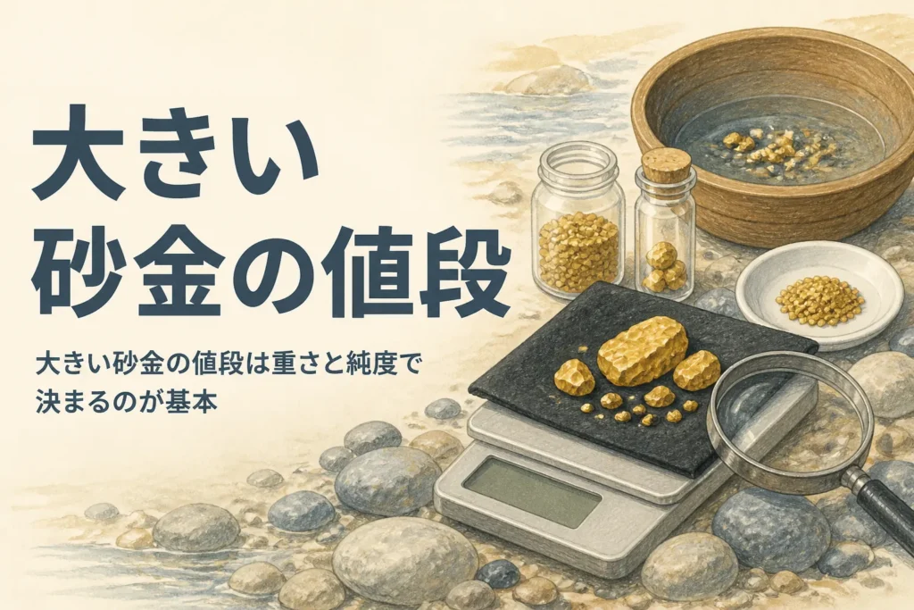 大きい砂金や砂金の塊の値段を説明する記事のアイキャッチ