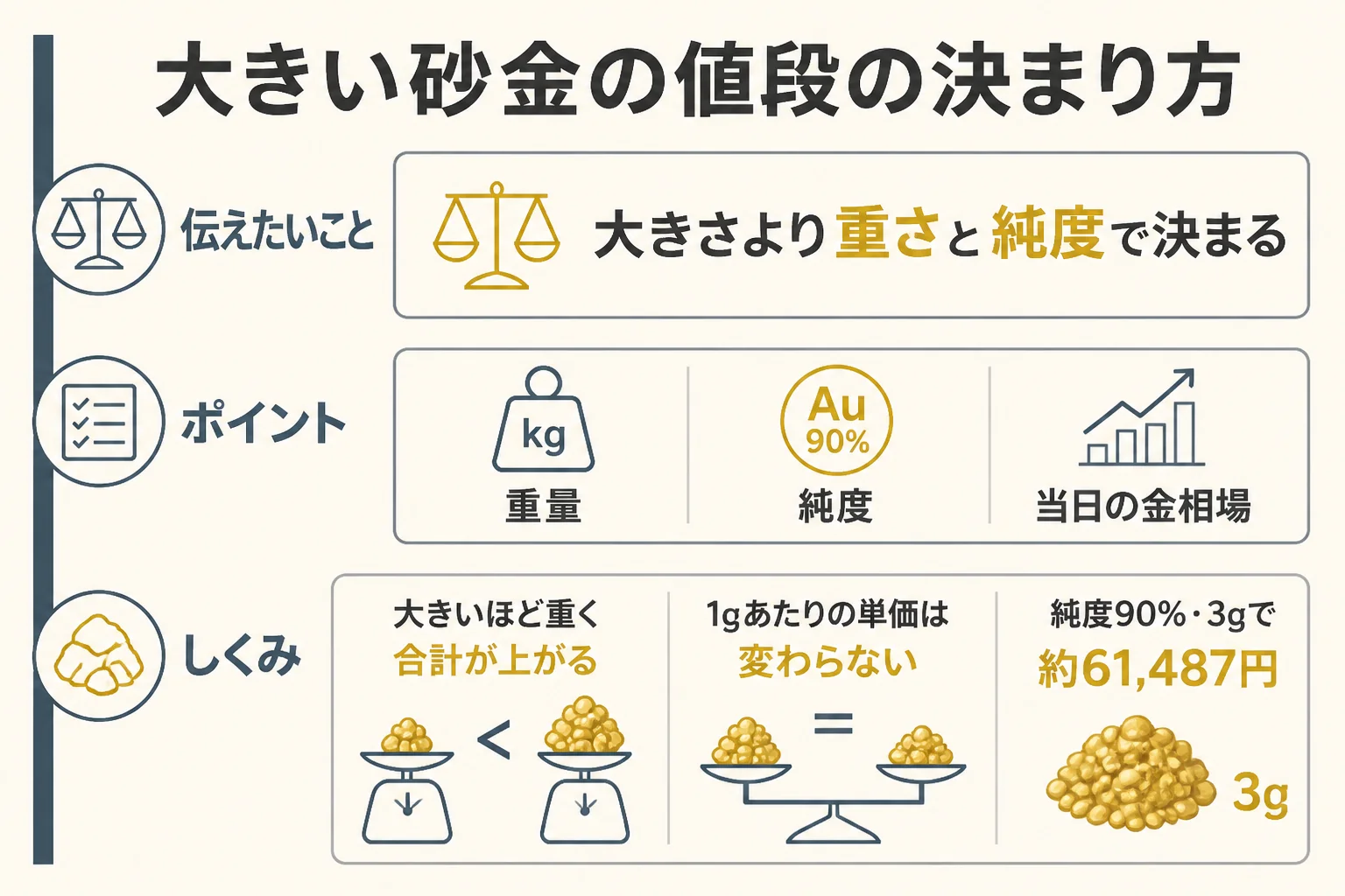 大きい砂金の値段が決まる仕組みの図解
