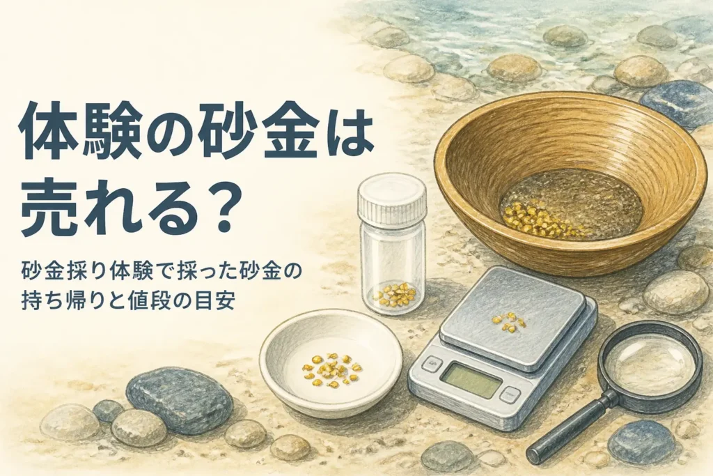 砂金採り体験で採った砂金は売れるかを説明する記事のアイキャッチ