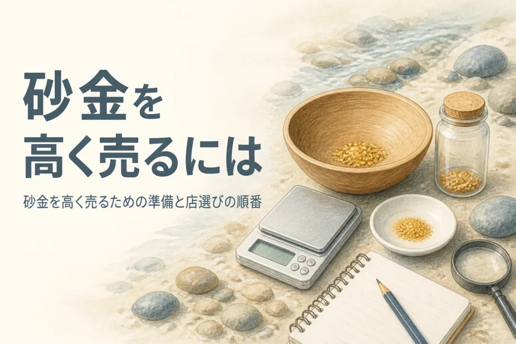 砂金を高く売るための準備と店選びを説明する記事のアイキャッチ